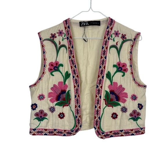 Zara Boho Folk Cottagecore Embroidered Floral Vest Size M - Picture 7 of 7
